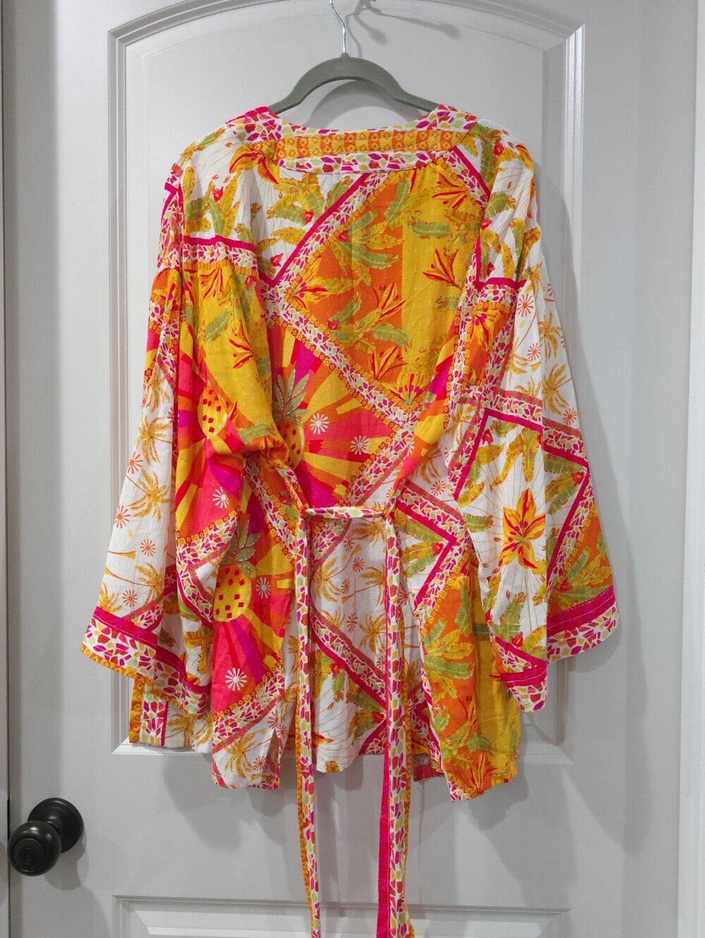 Haute Hippie Vibrant Multicolor Pineapple Floral Tie-Waist Kimono Cardigan, Nwot - Picture 12 of 16